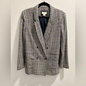 Anthropologie Maeve Lilith Plaid Check Double Breasted Blazer Jacket, size 4